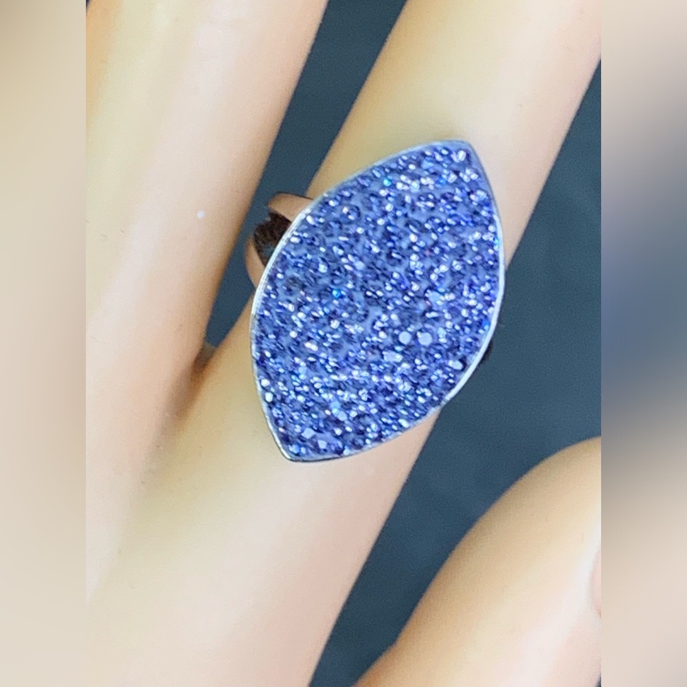 Brand JCM Brass Malaysian pave Purple Cubic Zirconia Rhodium Plated Ring 8.1/2